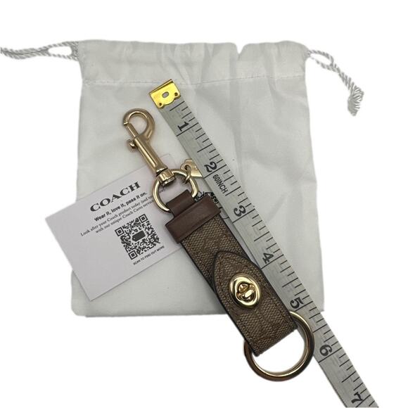 COACH Brown Signature Coated Canvas Bag Charm Key Fob - Picture 5 of 5